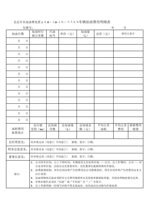 北京汽油加油费发票费用明细表