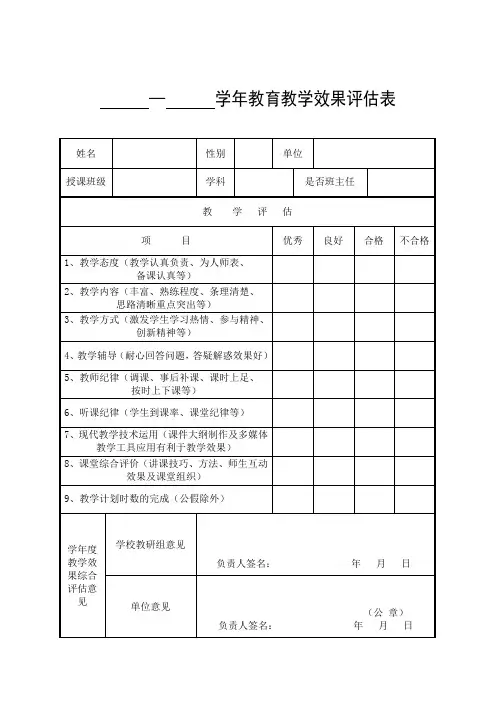 教育教学效果评价表