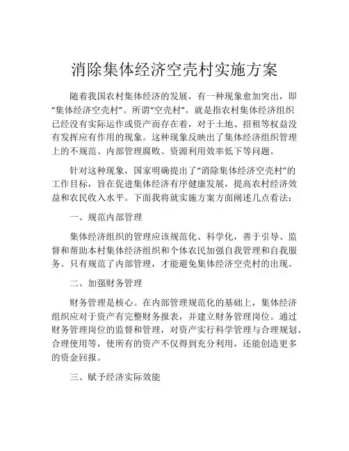 消除集体经济空壳村实施方案