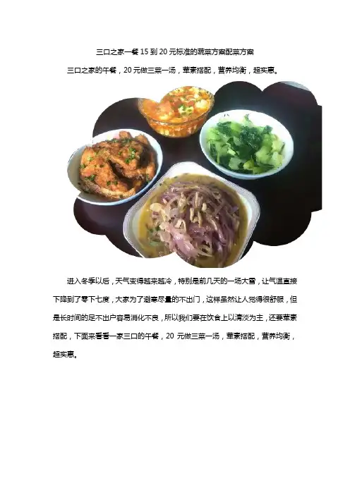 三口之家一餐15到20元标准的蔬菜方案配菜方案