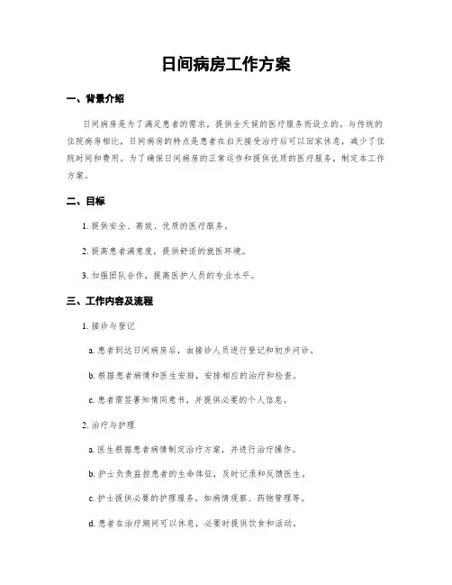 日间病房工作方案