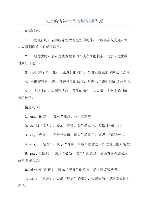 八上英语第一单元语法知识点