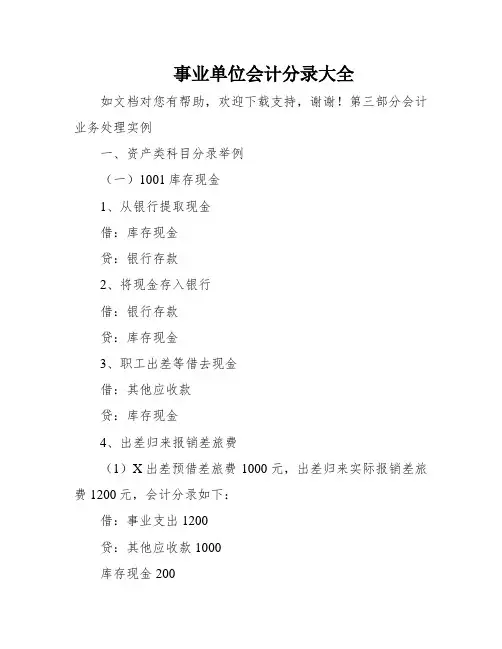 事业单位会计分录大全