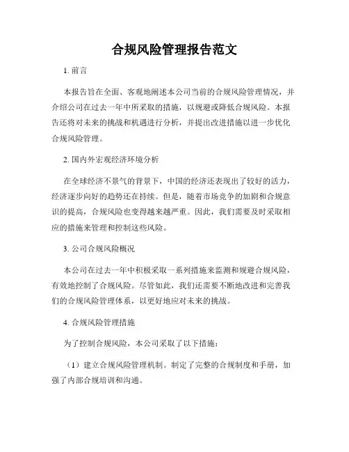 合规风险管理报告范文