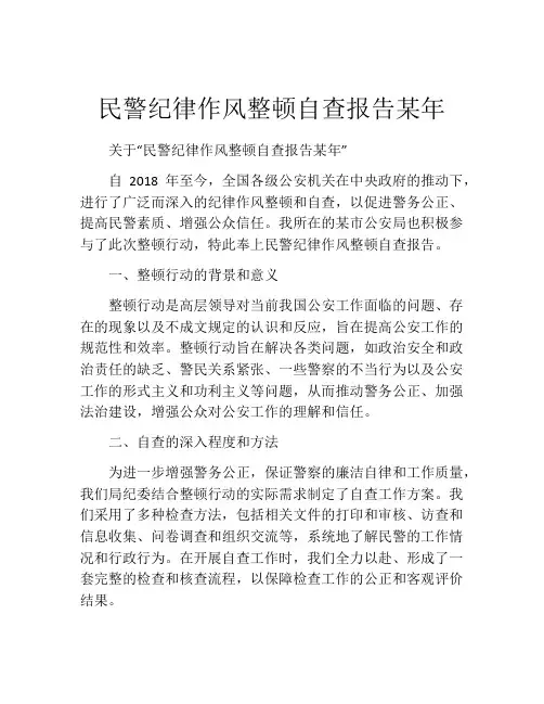 民警纪律作风整顿自查报告某年