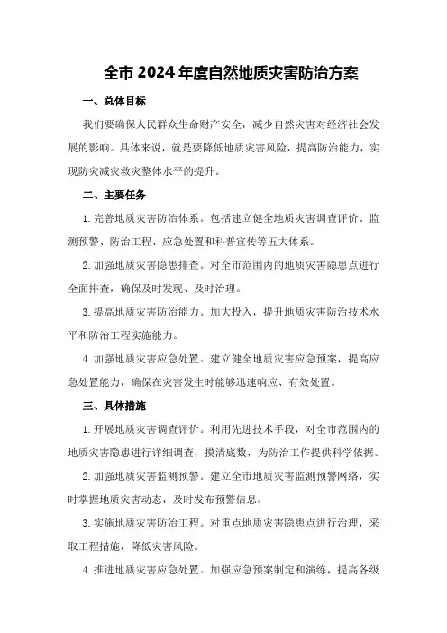 全市2024年度自然地质灾害防治方案