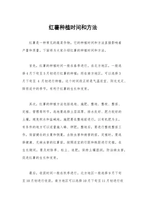 红薯种植时间和方法