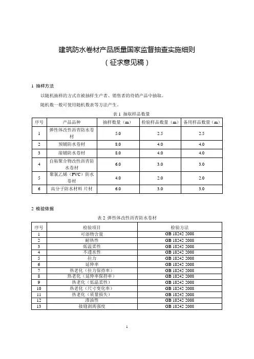 2020建筑防水卷材产品质量国家监督抽查实施细则