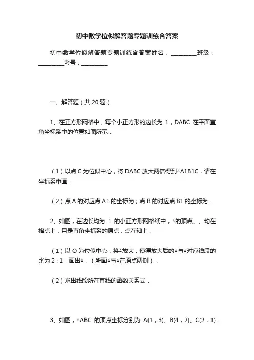 初中数学位似解答题专题训练含答案