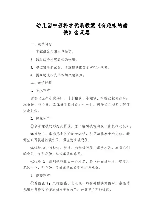 幼儿园中班科学优质教案《有趣味的磁铁》含反思
