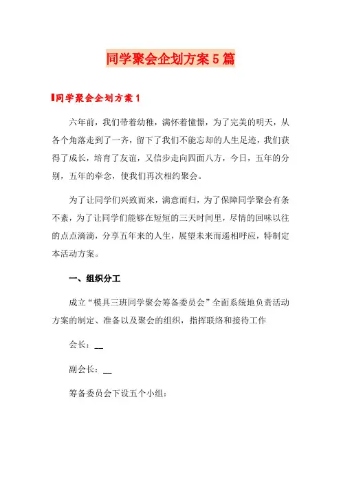 同学聚会企划方案5篇
