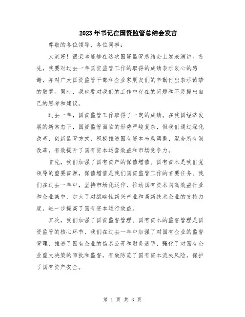 2023年书记在国资监管总结会发言