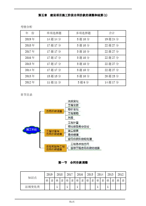 一造重点真题答案解析-建设项目施工阶段合同价款的调整和结算1