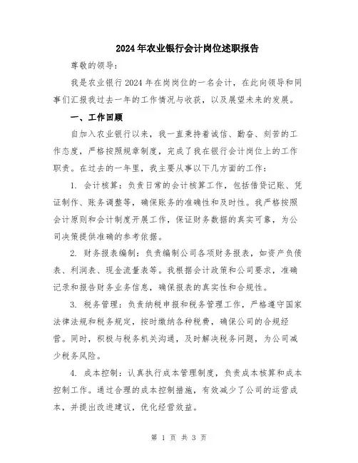 2024年农业银行会计岗位述职报告