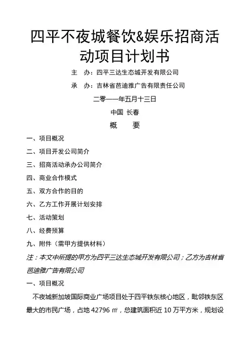 不夜城招商项目商业计划书