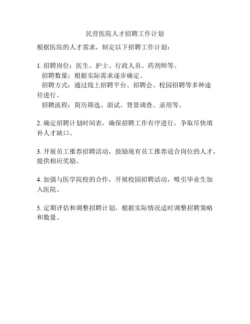 民营医院人才招聘工作计划