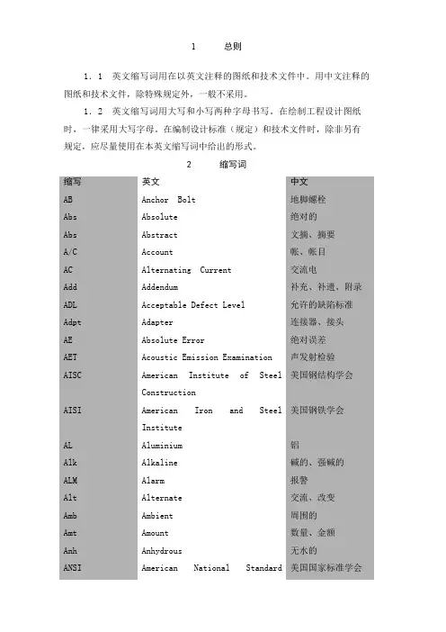 机械设备专业英语缩写词