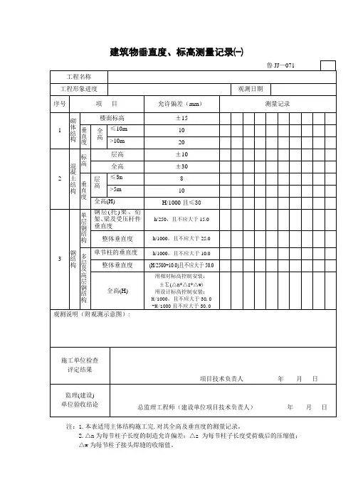 建筑物垂直度标高测量记录