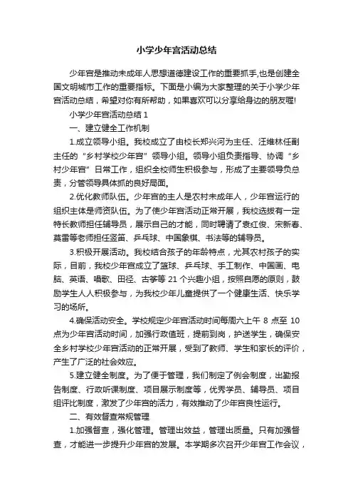 小学少年宫活动总结