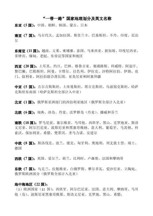 “一带一路”国家地理划分