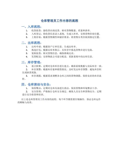 仓库管理员工作内容的流程
