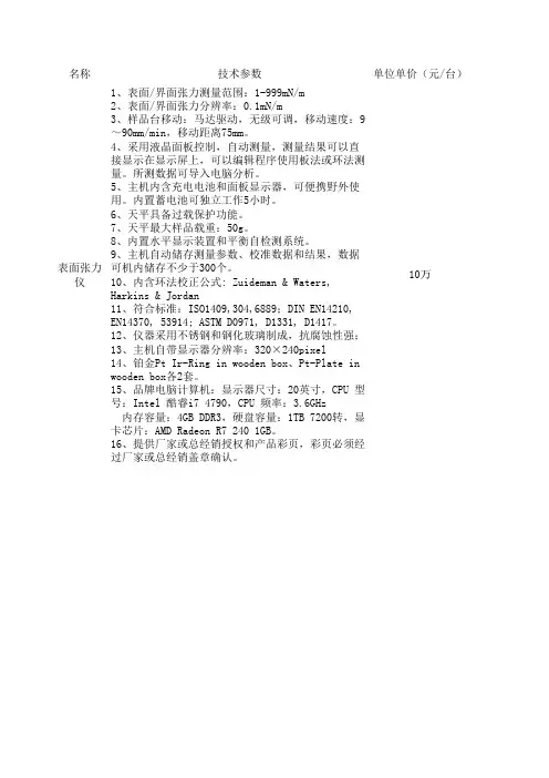 表面张力仪技术参数