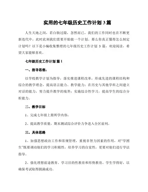 实用的七年级历史工作计划3篇