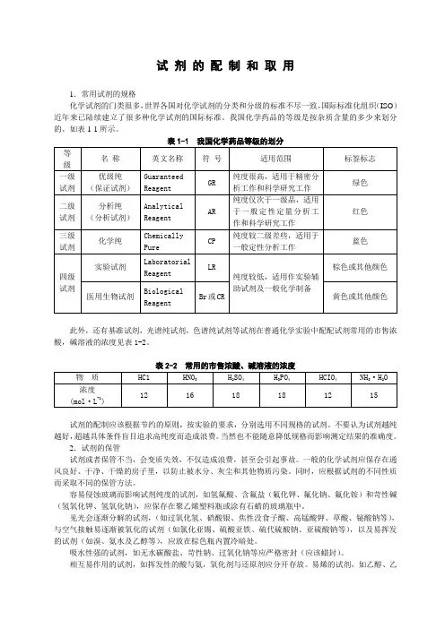 试剂的配制和取用