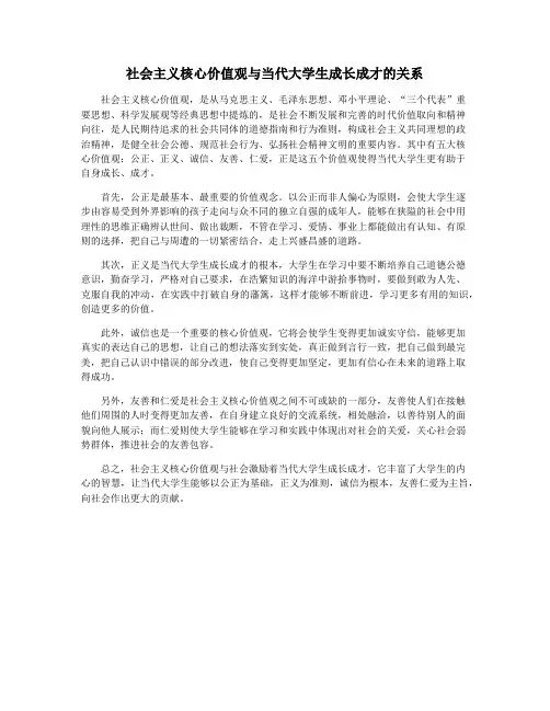 社会主义核心价值观与当代大学生成长成才的关系