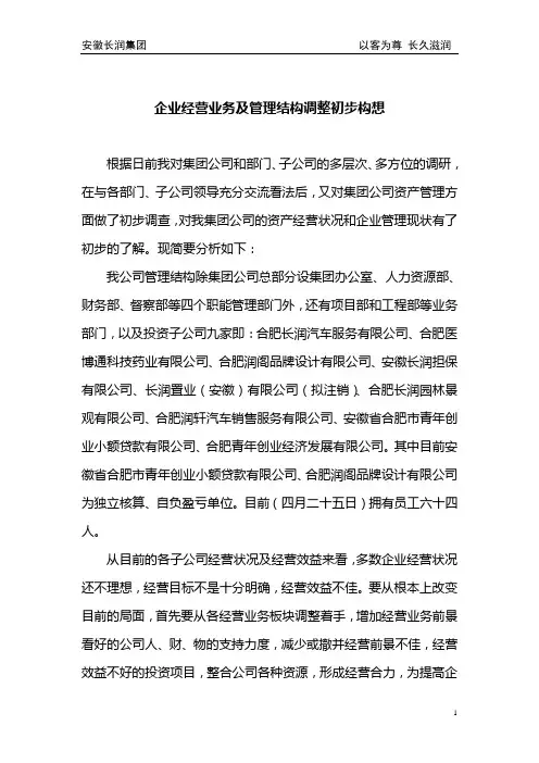 大型企业经营业务及管理结构调整初步构想