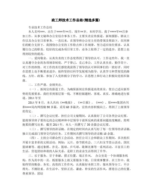 政工师技术工作总结(精选多篇)