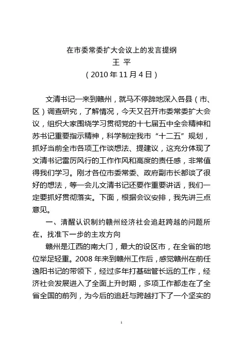 在市委常委扩大会议上的发言(2)