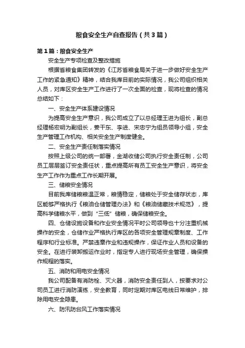 粮食安全生产自查报告（共3篇）