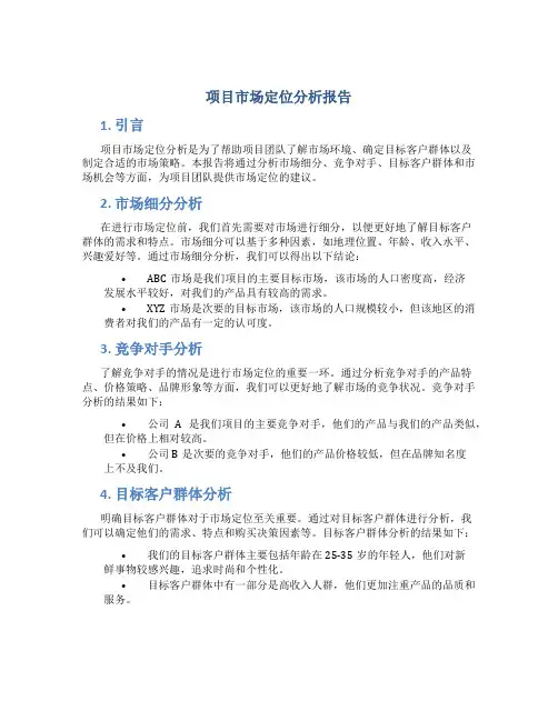 项目市场定位分析报告