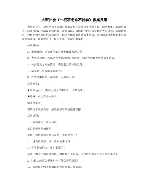 大班社会《一根羽毛也不能动》教案反思