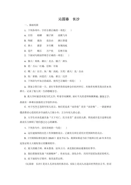 课时作业17：第1课  沁园春  长沙