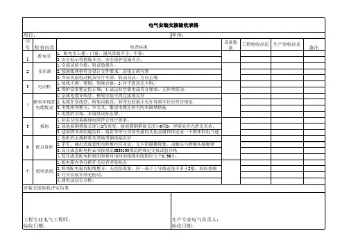 电气安装交接验收表格