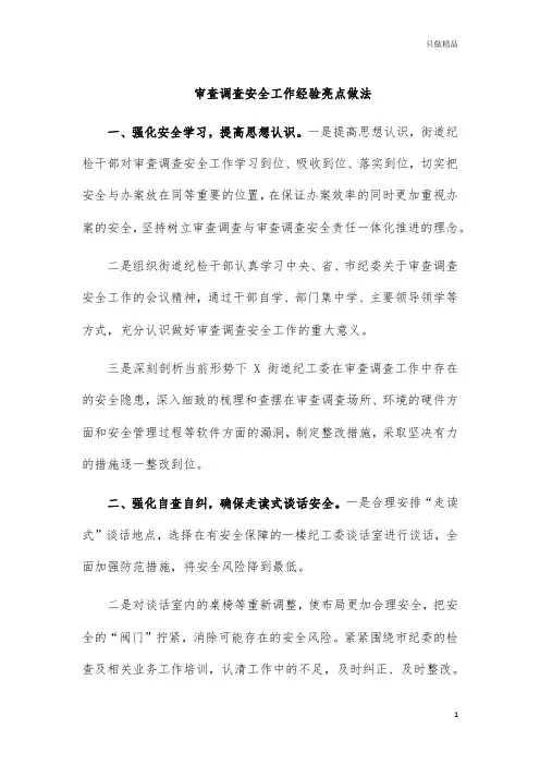 审查调查安全工作经验亮点做法