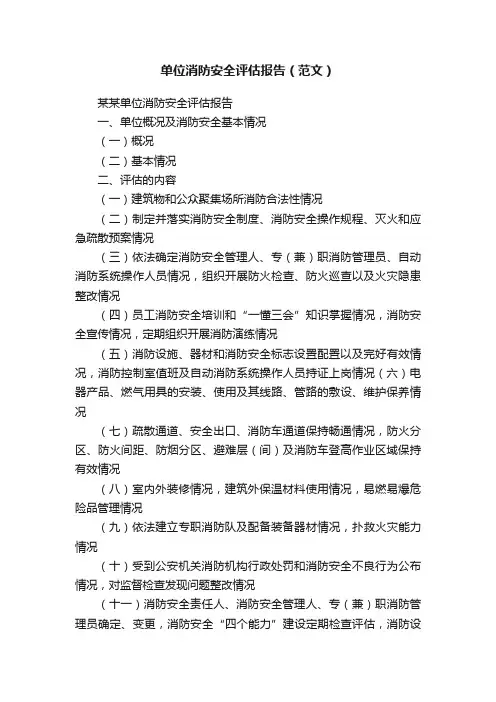 单位消防安全评估报告（范文）