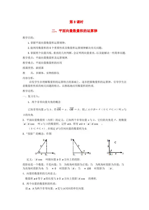 人教A版高中数学《平面向量数量积的物理背景及其含义》教案