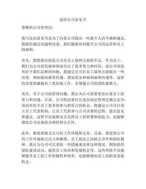起诉公司意见书