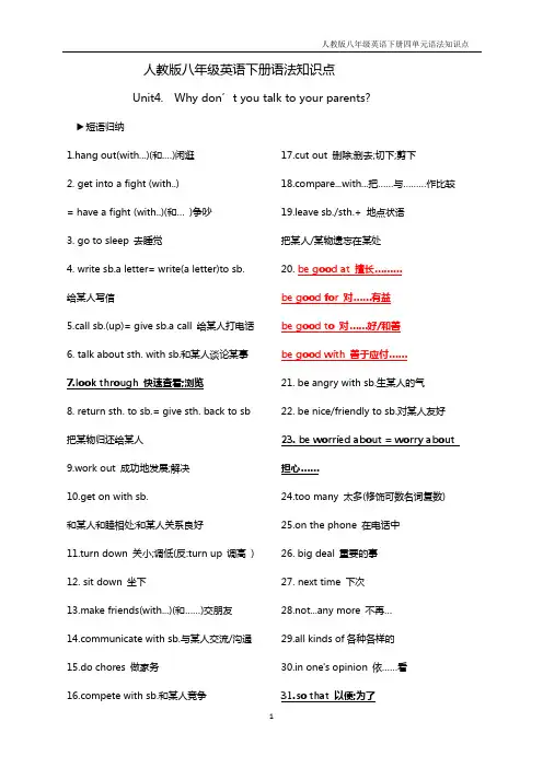 Unit4语法知识点梳理 人教版八年级英语下册+
