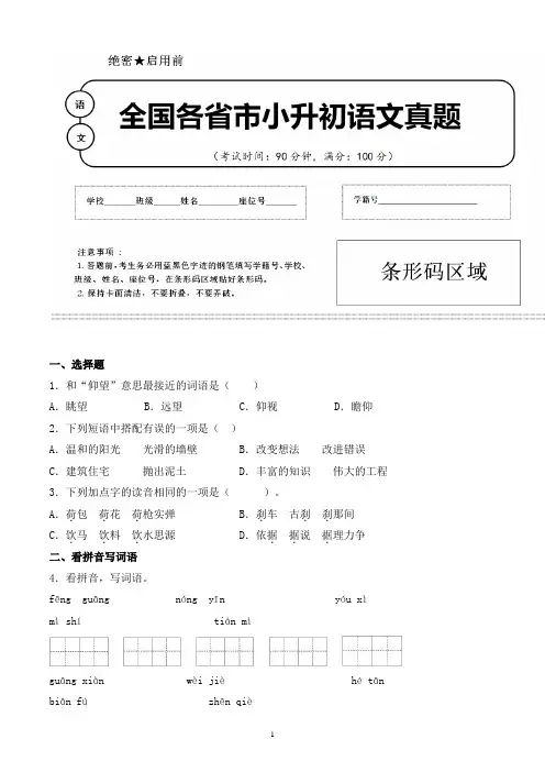 【小升初】2020年辽宁省锦州市小升初语文毕业会考试题含答案(全网唯一)