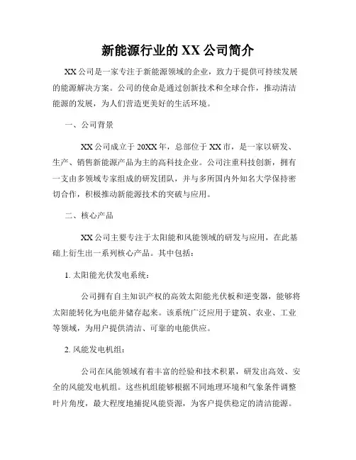 新能源行业的XX公司简介