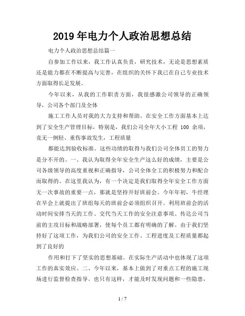 2019年电力个人政治思想总结