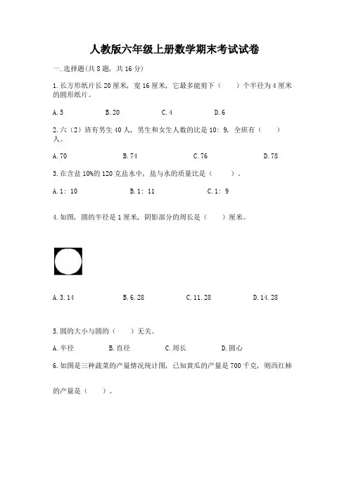人教版六年级上册数学期末考试试卷及完整答案(历年真题)