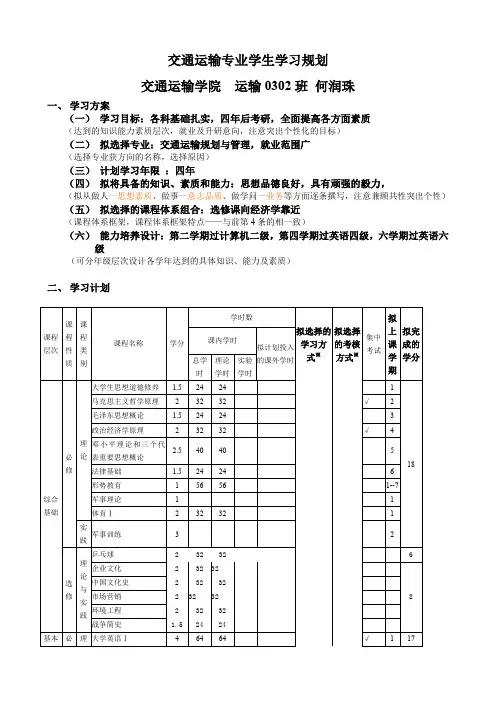 交通运输专业学生学习规划