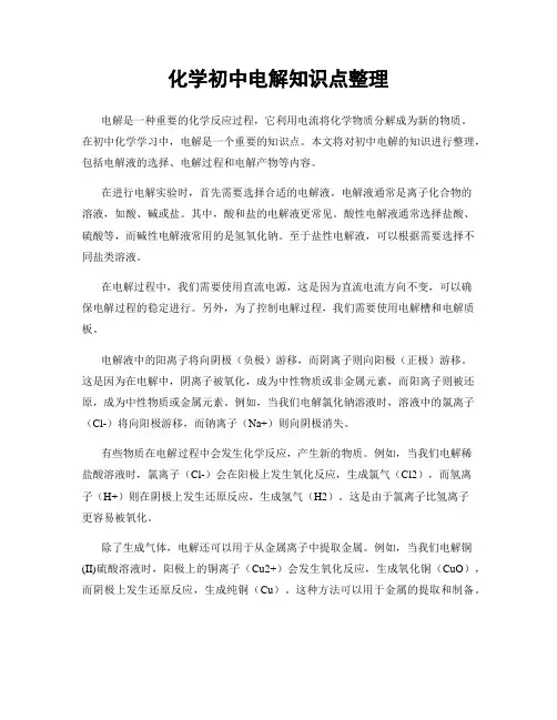 化学初中电解知识点整理