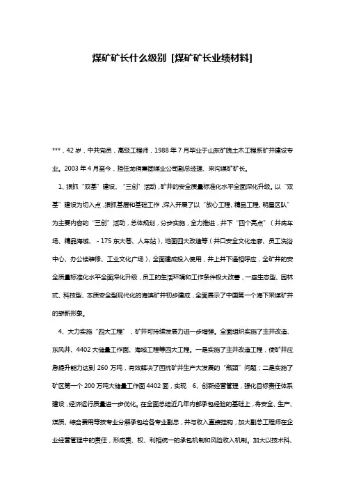煤矿矿长什么级别 [煤矿矿长业绩材料]