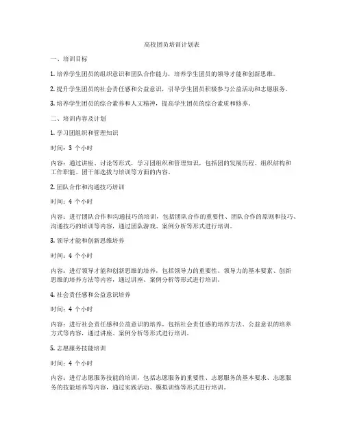高校团员培训计划表